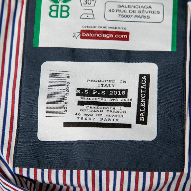 Pre Owned Balenciaga Red & Blue Striped Cotton Oversized Shirt S   