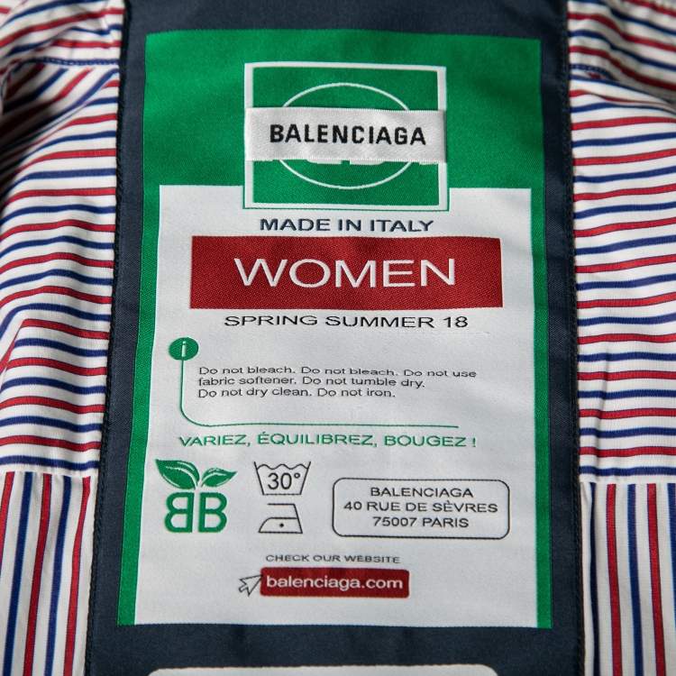 Pre Owned Balenciaga Red & Blue Striped Cotton Oversized Shirt S   