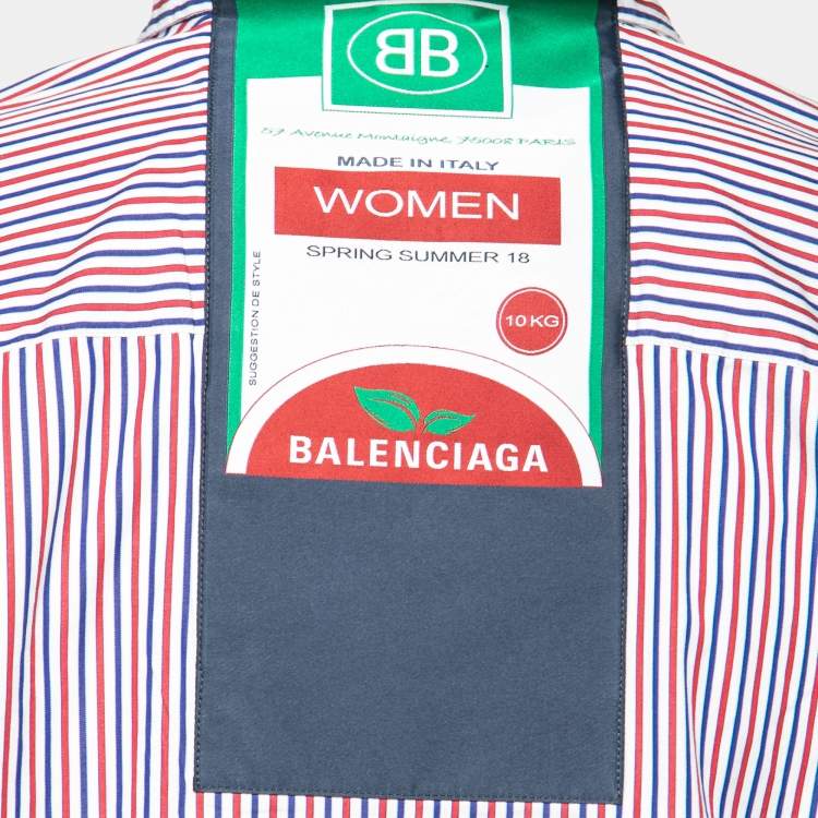 Pre Owned Balenciaga Red & Blue Striped Cotton Oversized Shirt S   