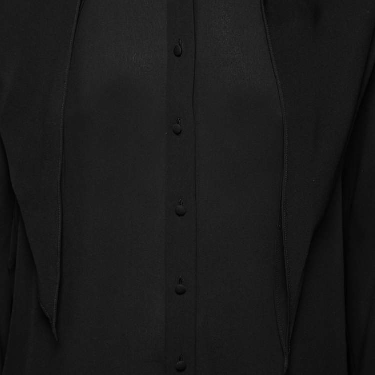 مملوكة مسبقًا Balenciaga Black Silk Crepe Neck Tie Detail Long Sleeve Blouse M