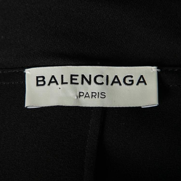 مملوكة مسبقًا Balenciaga Black Silk Crepe Neck Tie Detail Long Sleeve Blouse M
