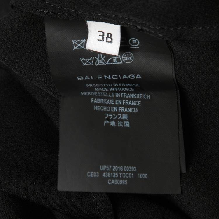 مملوكة مسبقًا Balenciaga Black Silk Crepe Neck Tie Detail Long Sleeve Blouse M