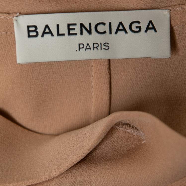 مملوكة مسبقًا Balenciaga Beige Silk Crepe Neck Tie Detail Button Front Blouse M