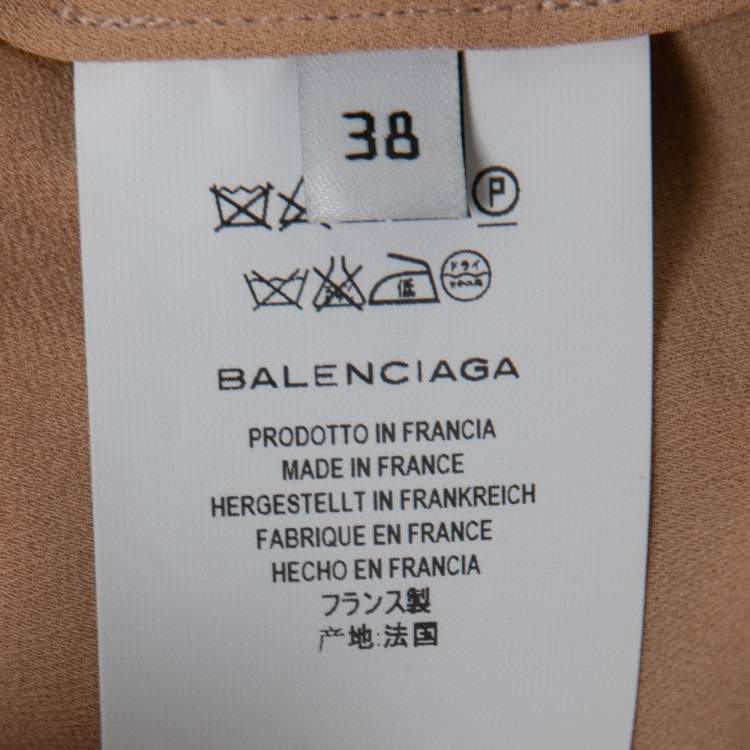 مملوكة مسبقًا Balenciaga Beige Silk Crepe Neck Tie Detail Button Front Blouse M