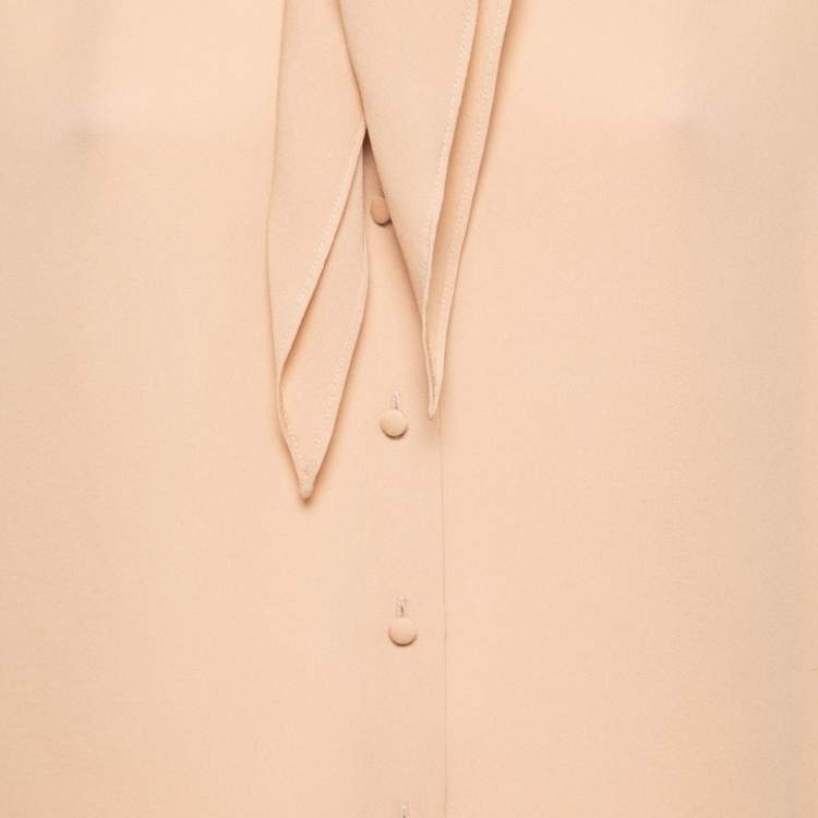 مملوكة مسبقًا Balenciaga Beige Silk Crepe Neck Tie Detail Button Front Blouse M
