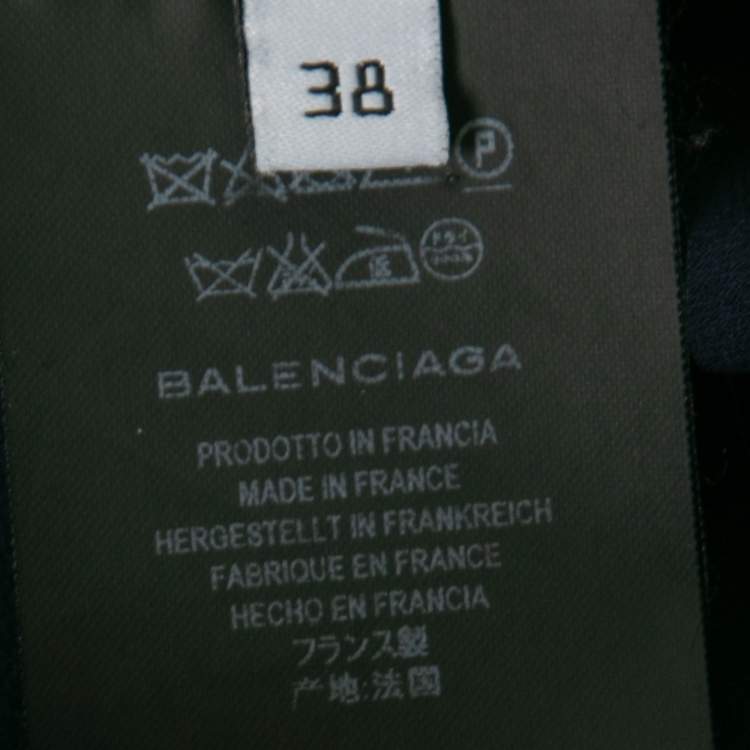 Pre Owned Balenciaga Dark Blue Silk Front-Tie Handkerchief Sleeve Top M