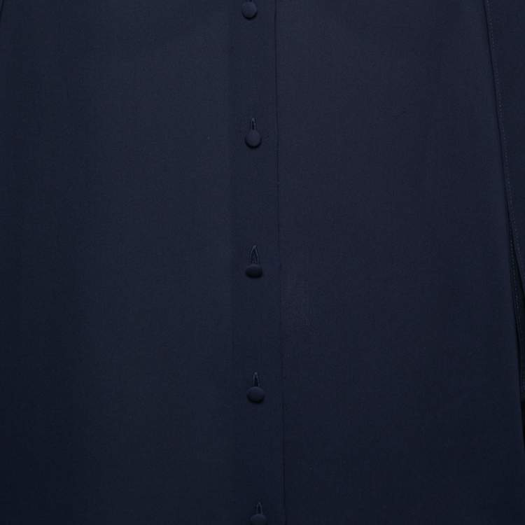 Pre Owned Balenciaga Dark Blue Silk Front-Tie Handkerchief Sleeve Top M