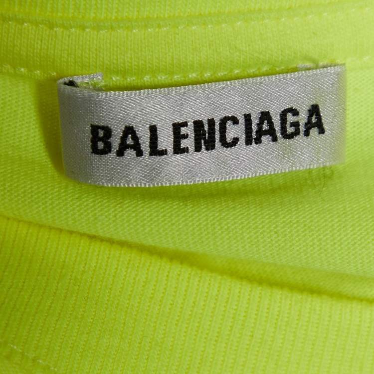 Pre Owned Balenciaga Neon Yellow Political Campaign Logo Print Cotton T-Shirt S