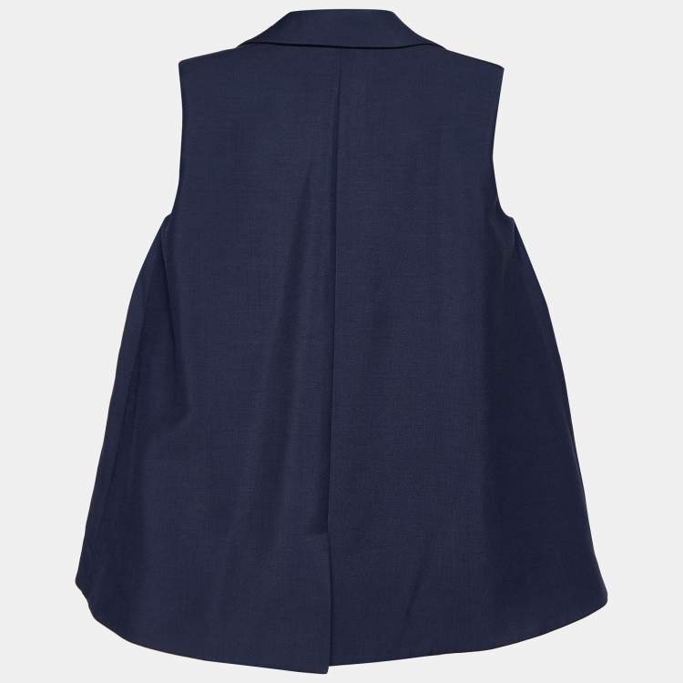 Pre Owned Balenciaga Navy Blue Wool & Mohair Sleeveless Oversized Jacket S