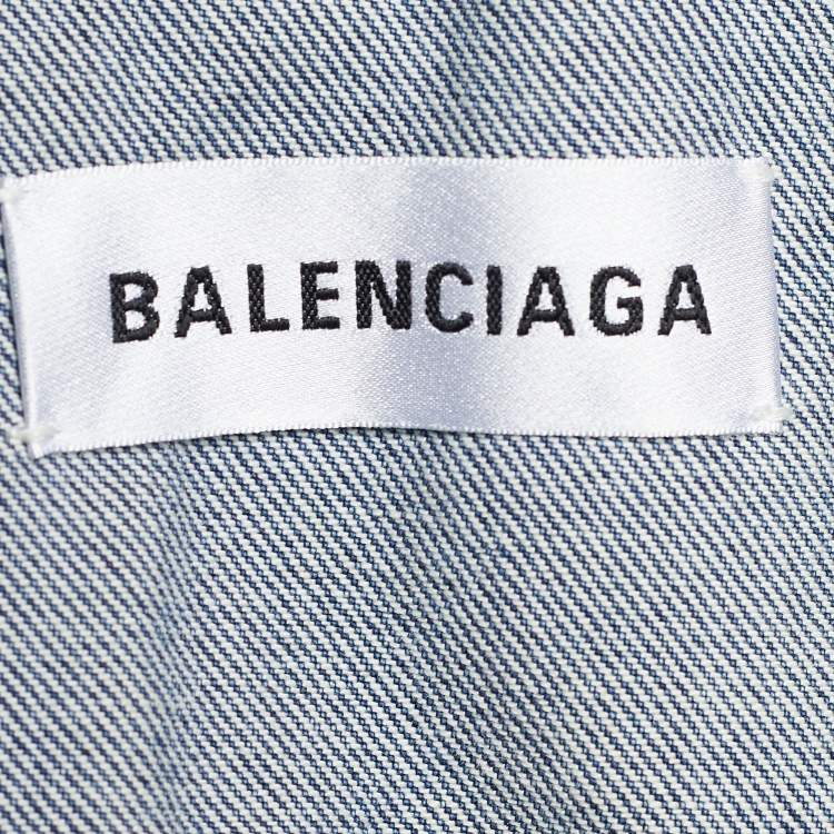 Pre Owned Balenciaga Blue Denim Logo Printed Oversized Jacket S