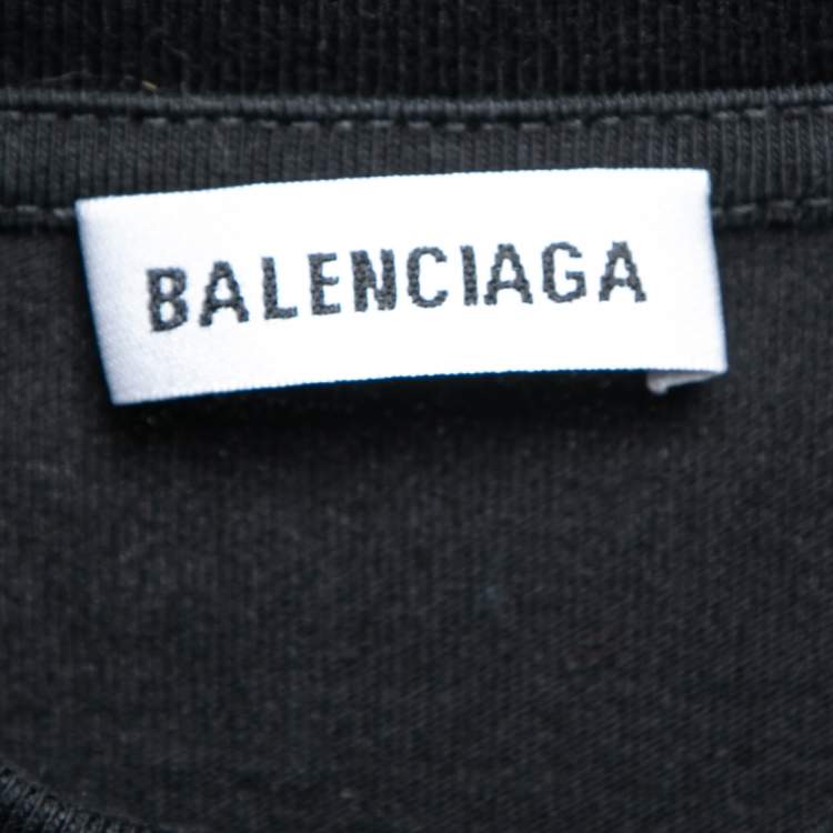 Pre Owned Balenciaga Black Logo Print Cotton Crewneck T-Shirt XS  