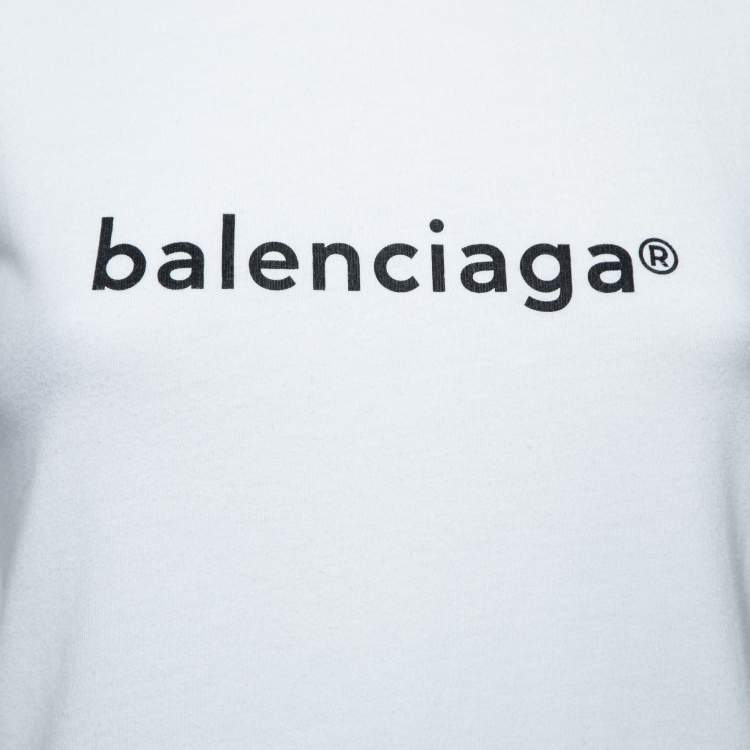 Pre Owned Balenciaga White Logo Print Cotton Crewneck T-Shirt XS