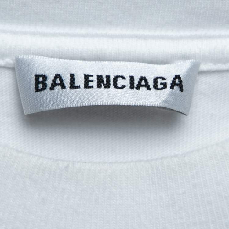 Pre Owned Balenciaga White Logo Print Cotton Crewneck T-Shirt XS