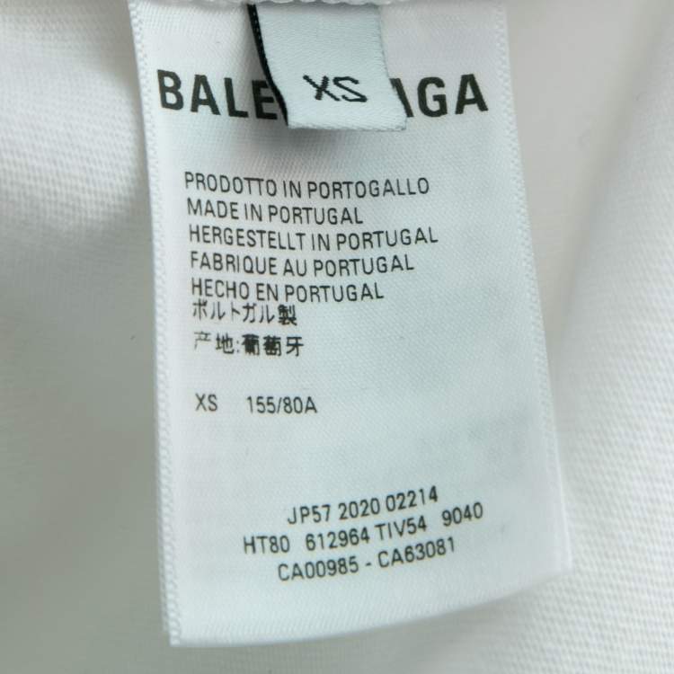 Pre Owned Balenciaga White Logo Print Cotton Crewneck T-Shirt XS