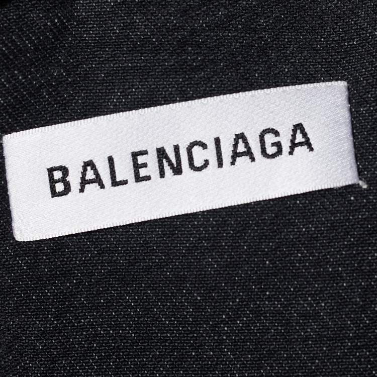 Pre Owned Balenciaga Grey Logo Print Denim Distressed Collar Detail Jacket S