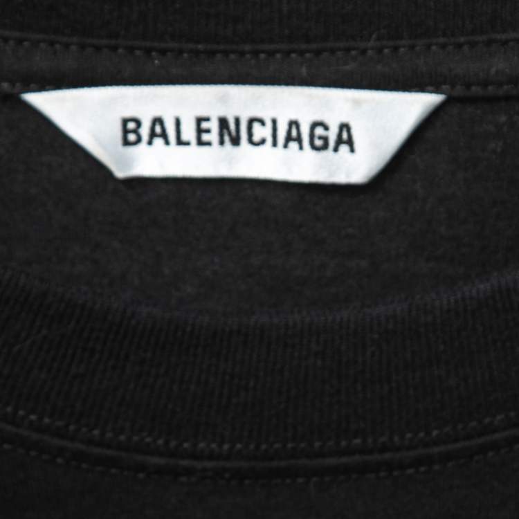 Pre Owned Balenciaga Black Language Print Oversize Cotton T-Shirt XXS