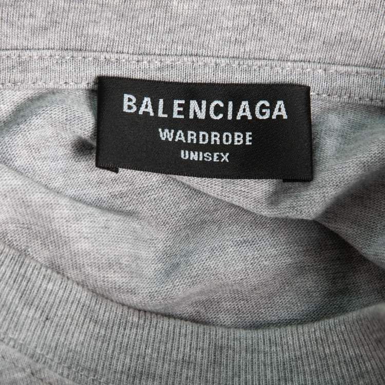 مملوكة مسبقًا Balenciaga Wardrobe Unisex Grey Logo Printed Cotton Knit T Shirt XXS