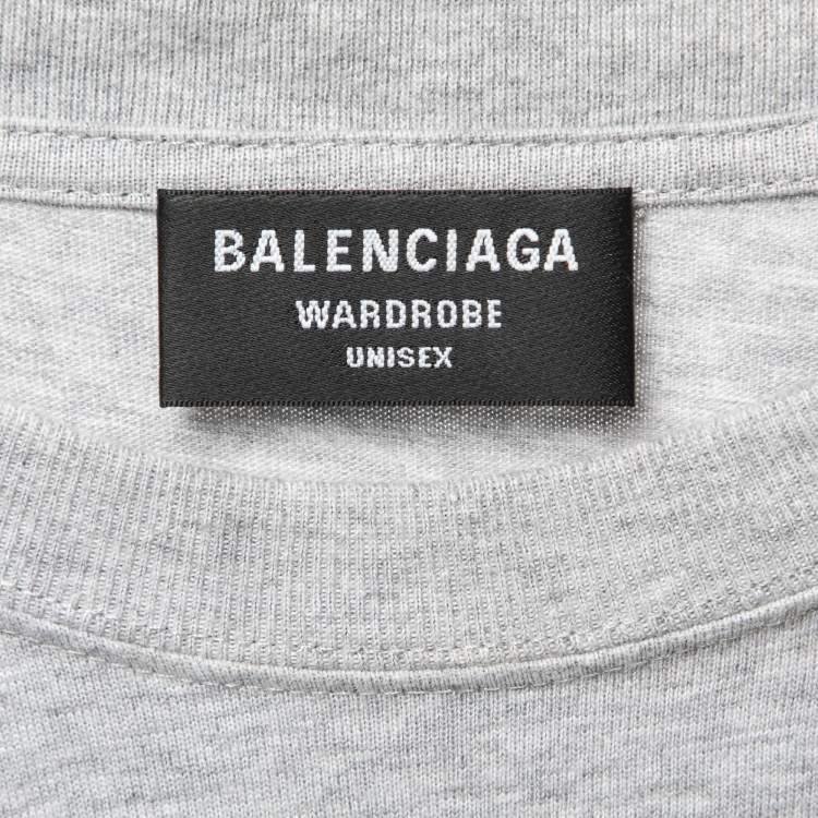 مملوكة مسبقًا Balenciaga Wardrobe Unisex Grey Logo Printed Cotton Knit T Shirt XXS