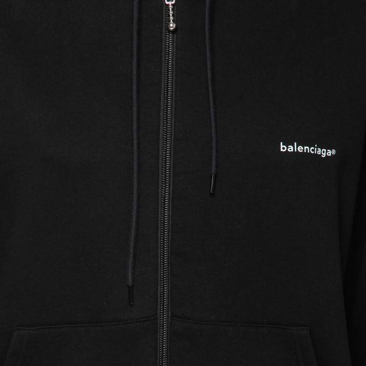 Pre Owned Balenciaga Black Copyright Print Cotton Zip-Front Hoodie S