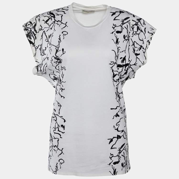 Pre Owned Balenciaga White Abstract Print Cotton Crew Neck T-Shirt M