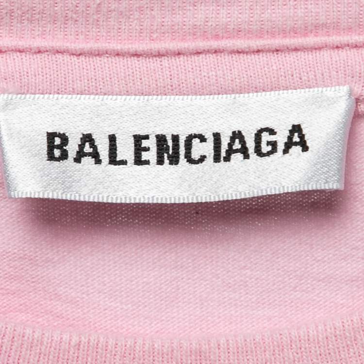 Pre Owned Balenciaga Pink Cotton Logo T-Shirt L