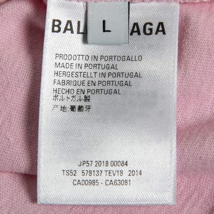 Pre Owned Balenciaga Pink Cotton Logo T-Shirt L