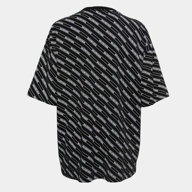 Pre Owned Balenciaga Black Logo Patterned Cotton T-Shirt M
