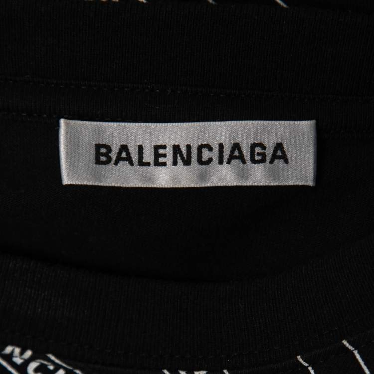Pre Owned Balenciaga Black Logo Patterned Cotton T-Shirt M