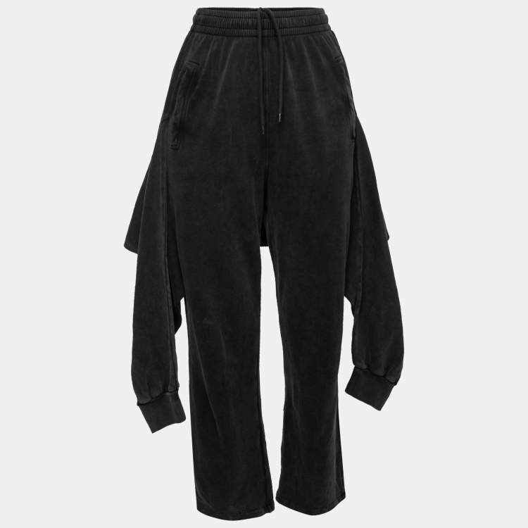 Pre Owned Balenciaga Grey Distressed Cotton Elastic Waist Hybrid Joggers XS