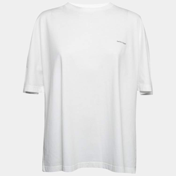 Pre Owned Balenciaga White Logo Printed Cotton Oversized T-Shirt M