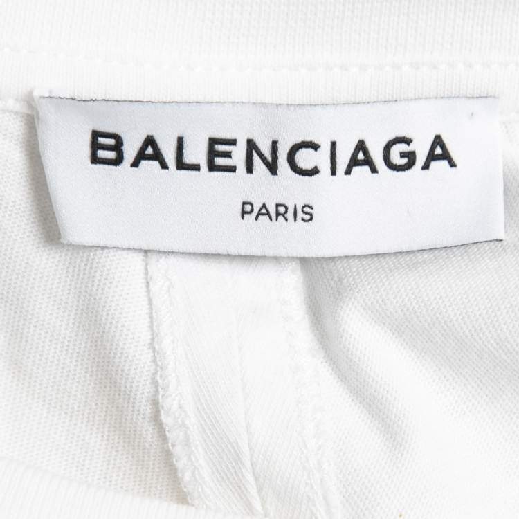 Pre Owned Balenciaga White Logo Printed Cotton Oversized T-Shirt M