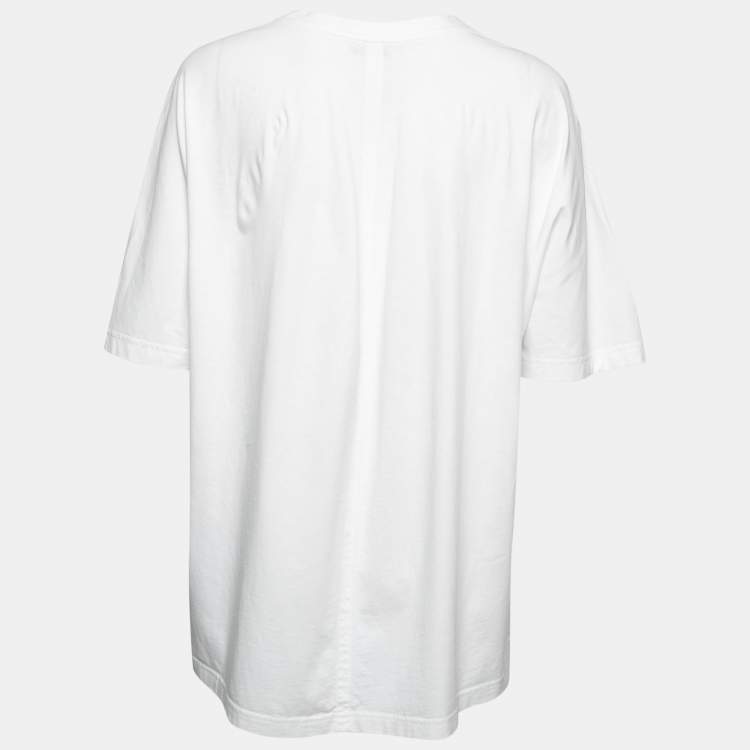 Pre Owned Balenciaga White Logo Printed Cotton Oversized T-Shirt M
