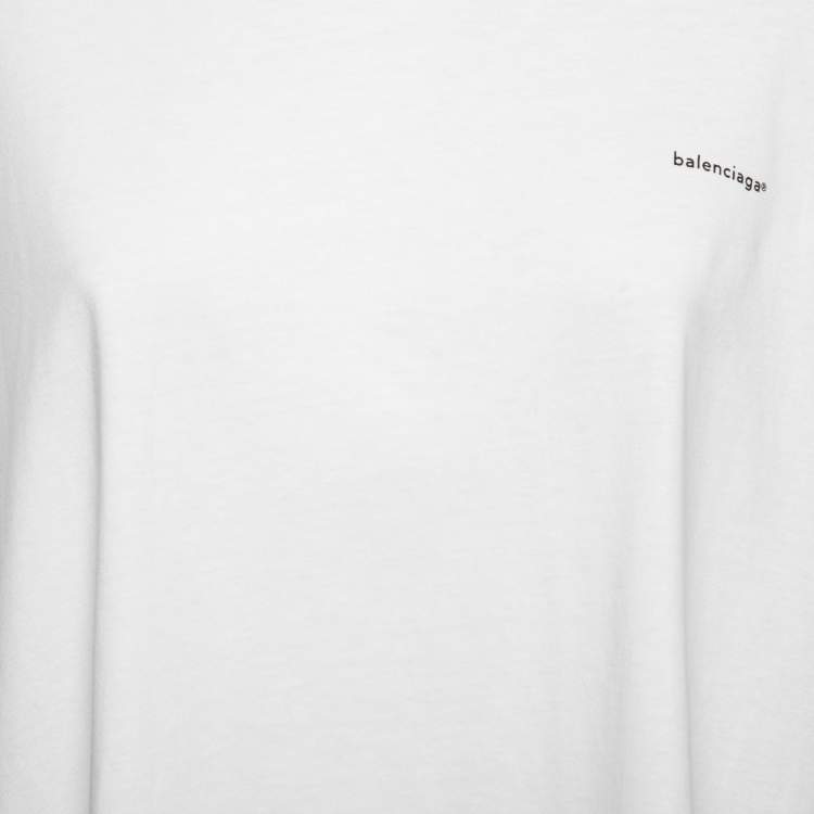 Pre Owned Balenciaga White Logo Printed Cotton Oversized T-Shirt M