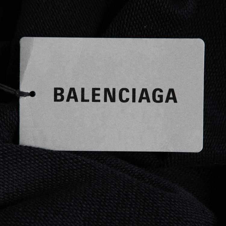 Pre Owned Balenciaga Black Cotton Logo Printed Hoodie XS