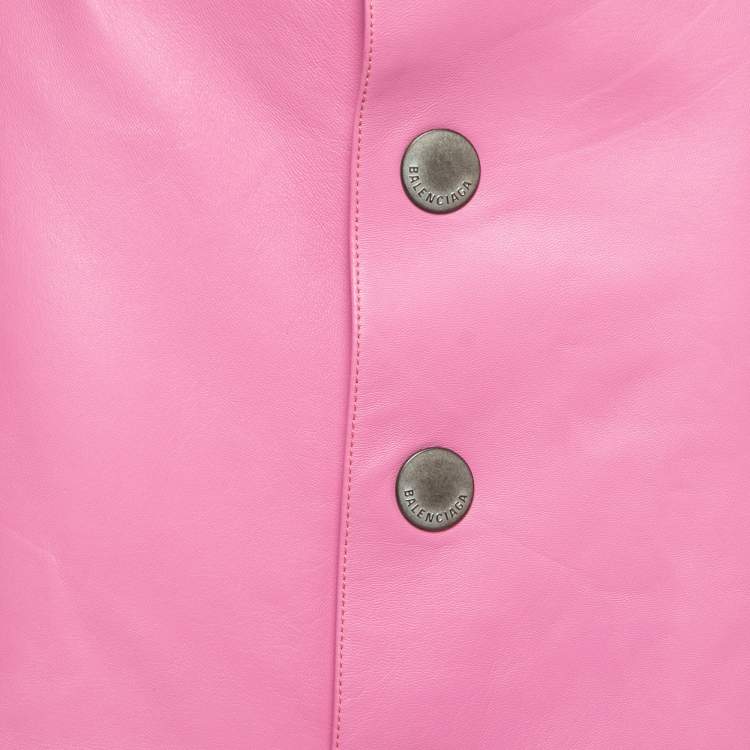 Pre Owned Balenciaga Baby Pink Leather Buttoned Midi Skirt M  
