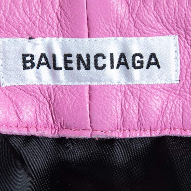 Pre Owned Balenciaga Baby Pink Leather Buttoned Midi Skirt M  