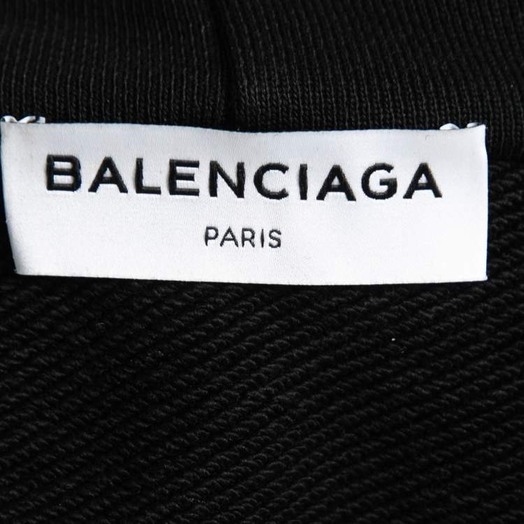 Pre Owned Balenciaga Black Cotton Multi-City Logo Print Hooded Sweatshirt M