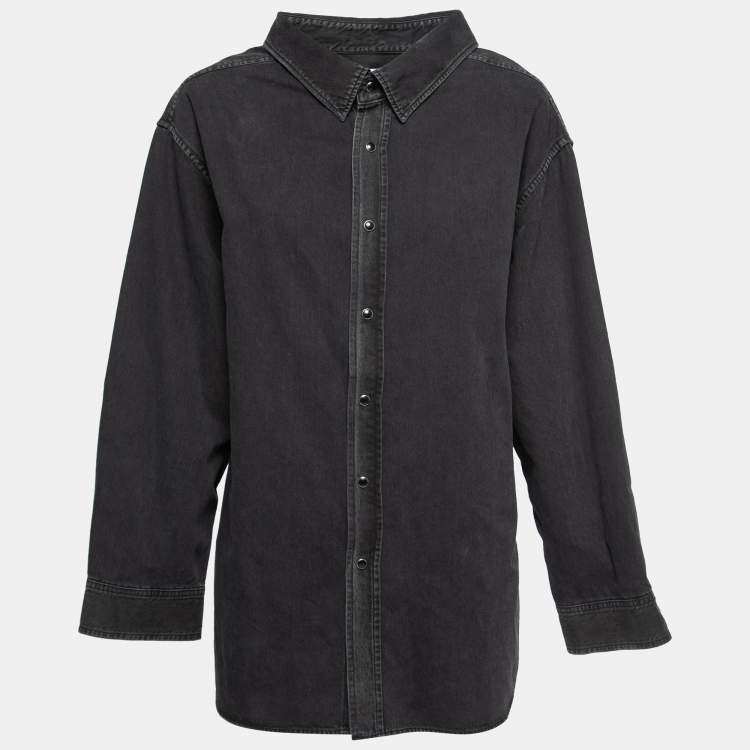 Pre Owned Balenciaga Black Denim Swing Collar Oversized Shirt S