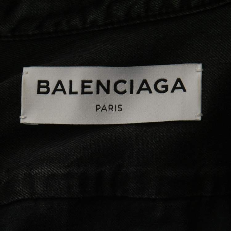 Pre Owned Balenciaga Black Denim Swing Collar Oversized Shirt S