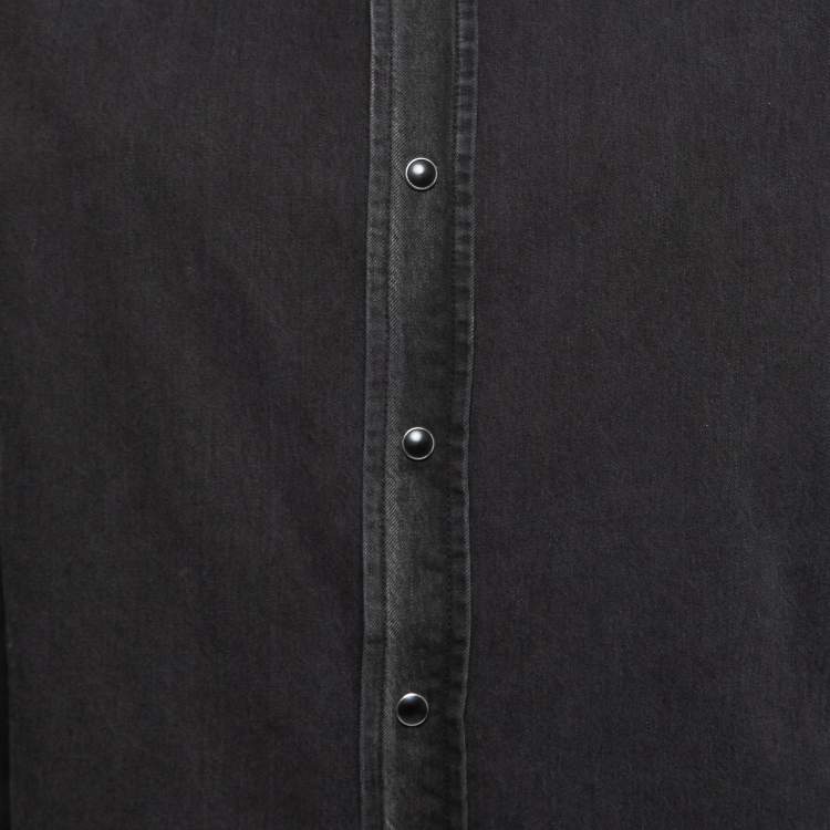 Pre Owned Balenciaga Black Denim Swing Collar Oversized Shirt S