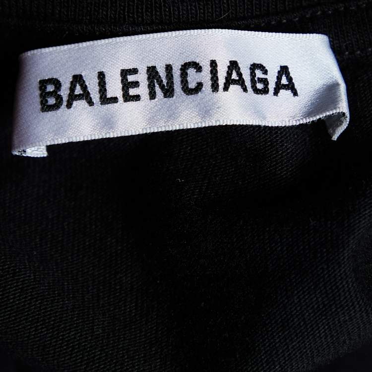 Pre Owned Balenciaga Black Logo Printed Cotton Knit Oversized T-Shirt M