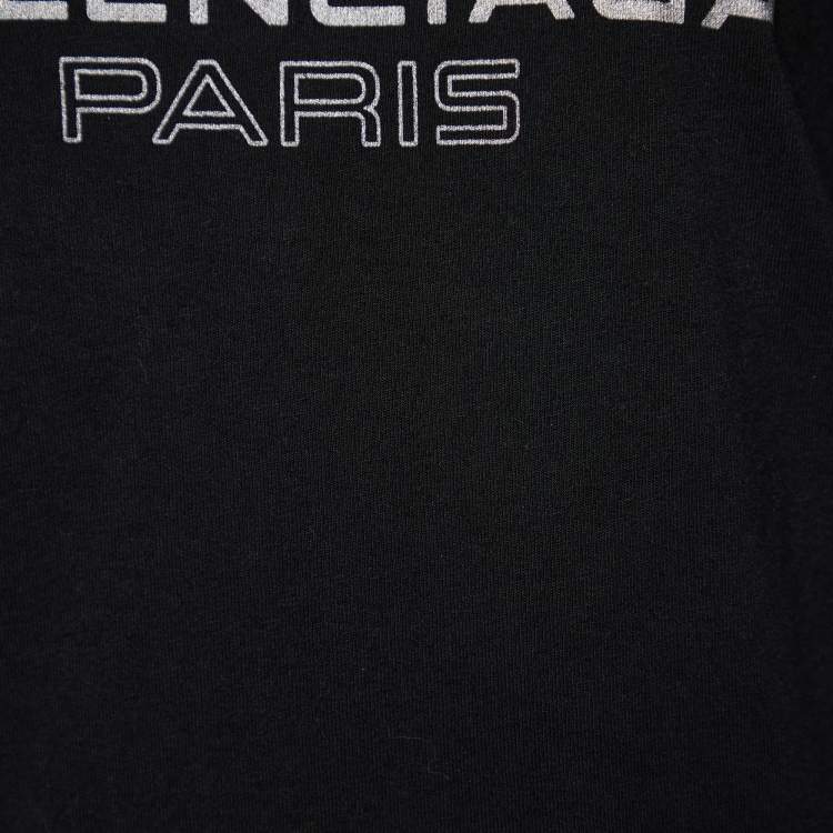 Pre Owned Balenciaga Black Logo Printed Cotton Knit Oversized T-Shirt M
