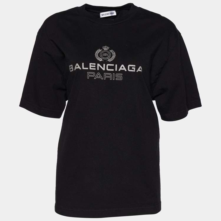 Pre Owned Balenciaga Black Logo Printed Cotton Knit Oversized T-Shirt M