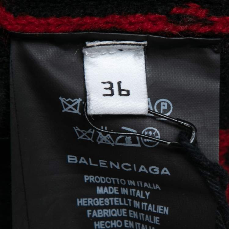 Pre Owned Balenciaga Red Logo Intarsia Knit Wool Oversize Jumper S