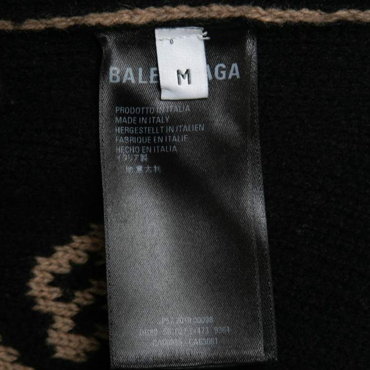 Pre Owned Balenciaga Beige Logo Intarsia Wool Knit Oversized Sweater M