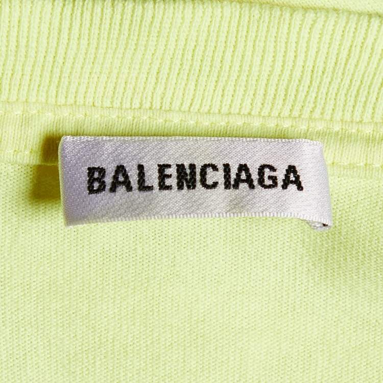 Pre Owned Balenciaga Neon Green Logo Printed Cotton Knit Crop Top M