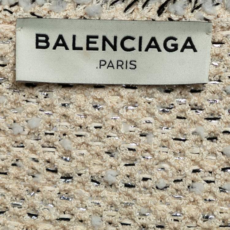 Pre Owned Balenciaga Cream Tweed Fringed Jacket M