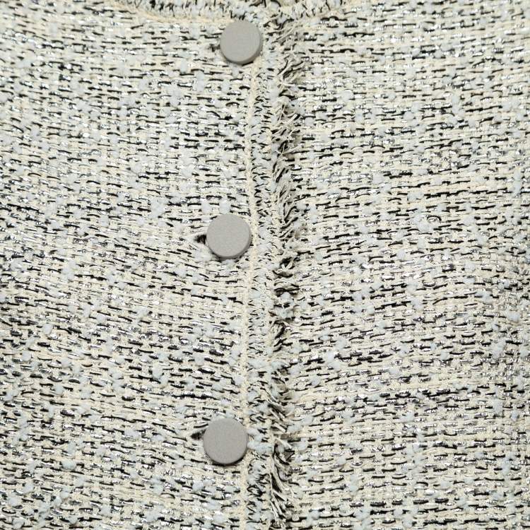 Pre Owned Balenciaga Cream Tweed Fringed Jacket M
