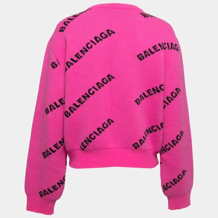 ledig stilling løgner patron Balenciaga Pink All-Over Logo Patterned Wool Sweater M Balenciaga | TLC