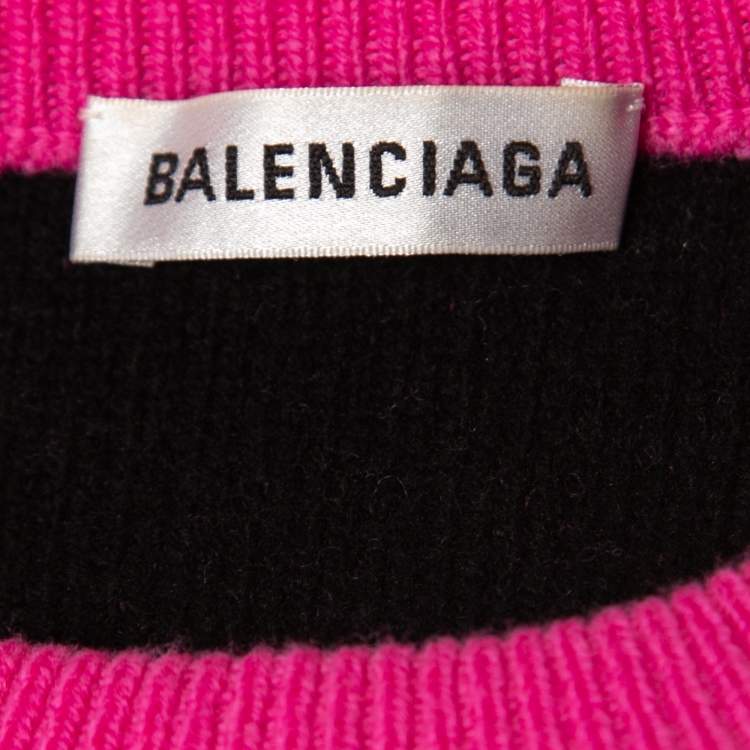 Pre Owned Balenciaga Pink All-Over Logo Patterned Wool Sweater M